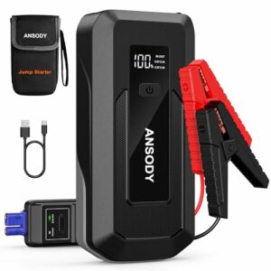 ANSODY Starthilfe Powerbank,3000A Auto Starthilfe Powerbank für 12V PKW (Bis zu 10L Benzin/8L Diesel),Starter Powerbank mit LED,Batterie Booster Jump Starter Powerpack mit Starthilfekabel,Grau