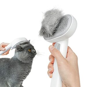 aumuca Katzenbürste mit Auslöseknopf, Katzenbürste Langhaar und Kurzhaar, Universal Haustier Bürste, Katzenhaarbürste zum Entfernen von Losem Fell und Massage, Weiß