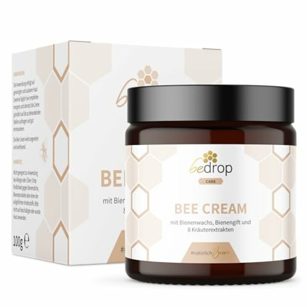 bedrop Bee Cream Bienengiftsalbe hochdosiert (kühlend & wärmend) - Bienengiftcreme mit Bienenwachs & 8 Kräuterextrakten u.a. Aloe Vera, Ringelblume, Eukalyptus und Rosskastanie 100g