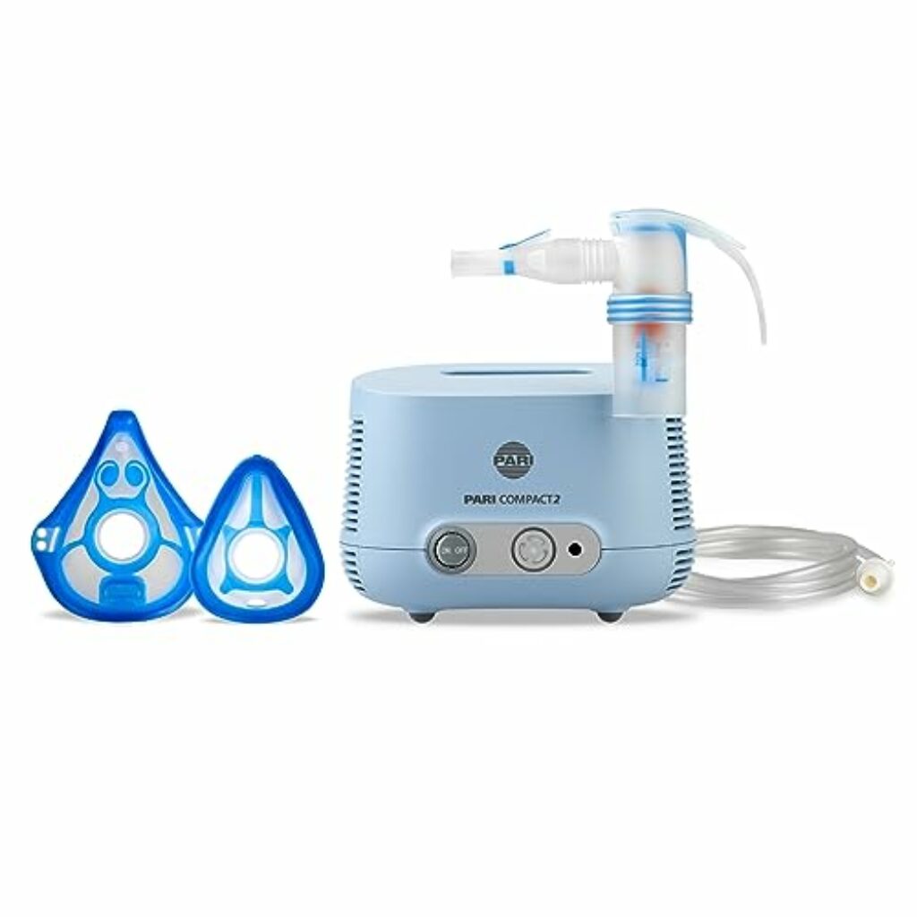 PARI COMPACT2 Inhalationsgerät Kinder & Erwachsene – Inhalator Vernebler zur Therapie der unteren Atemwege mit Kindermaske & Babymaske – Kurze Inhalationszeit bei hoher Lungendeposition ab 6 Monaten