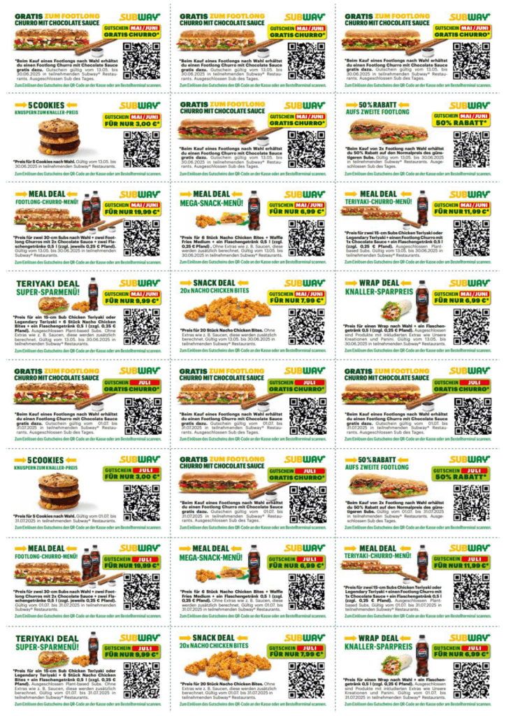 Aktuelle Subway Gutscheine & Rabatte 05/2025