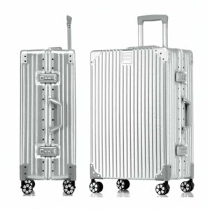 Aoliwei Koffer Handgepäck · Silber · Alu-Rahmen · Hartschalen in Polycarbonat · Trolley Reisegepäck · Reisekoffer mit 4 Doppelräder · TSA Zahlenschloss · XXL-78 cm