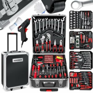 MASKO® Werkzeugkoffer 1299-teilig gefüllt | Werkzeugset im Aluminiumkoffer | Werkzeugkasten mit Rollen | Werkzeugkiste Haushalt, Haus, Hobby, KFZ | Trolley-Funktion | Profi Werkzeugwagen Handwerkzeug