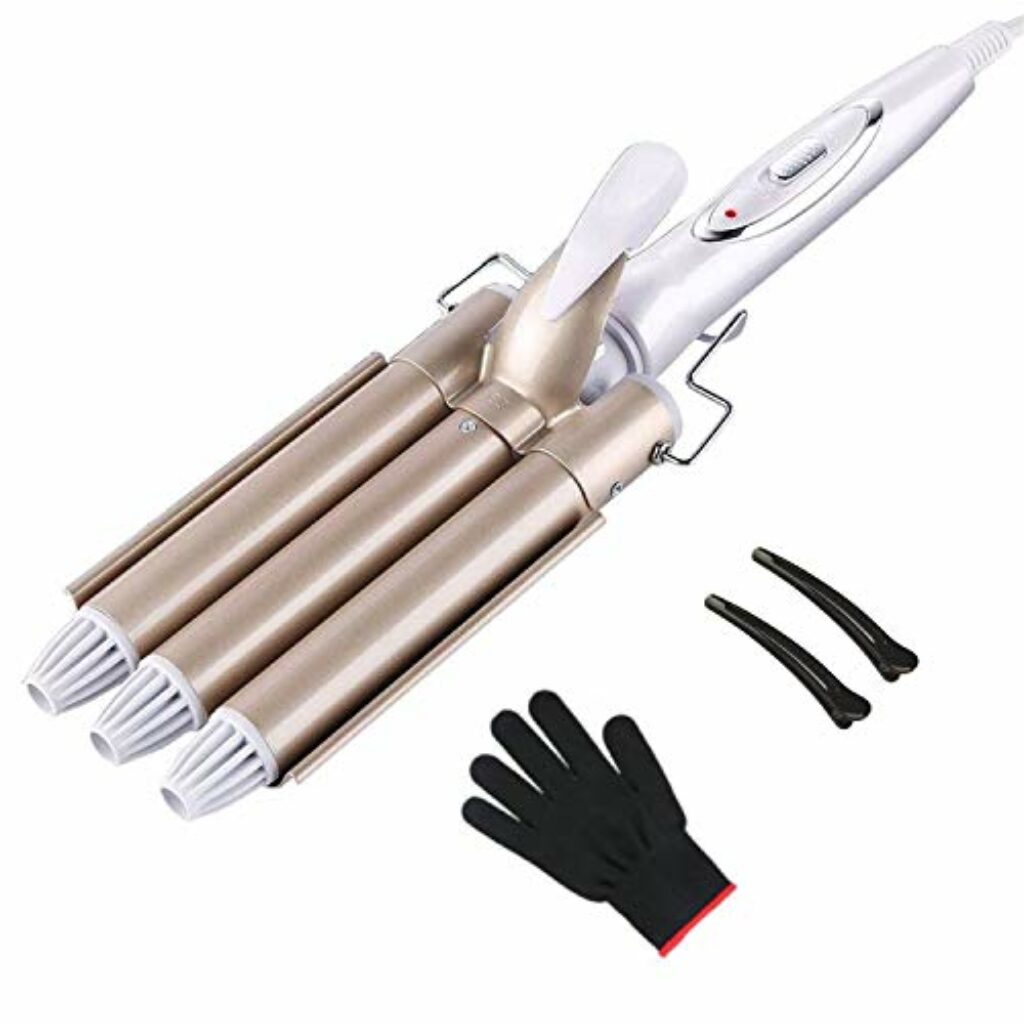 3 Fässer welleneisen, TOP4EVER lockenstab mit 3 stäben mit einstellbarer Temperatur, Welleisen Schnelle Heizung Große Welle für Lange/kurze Haare, Haar Styling Werkzeug 22mm