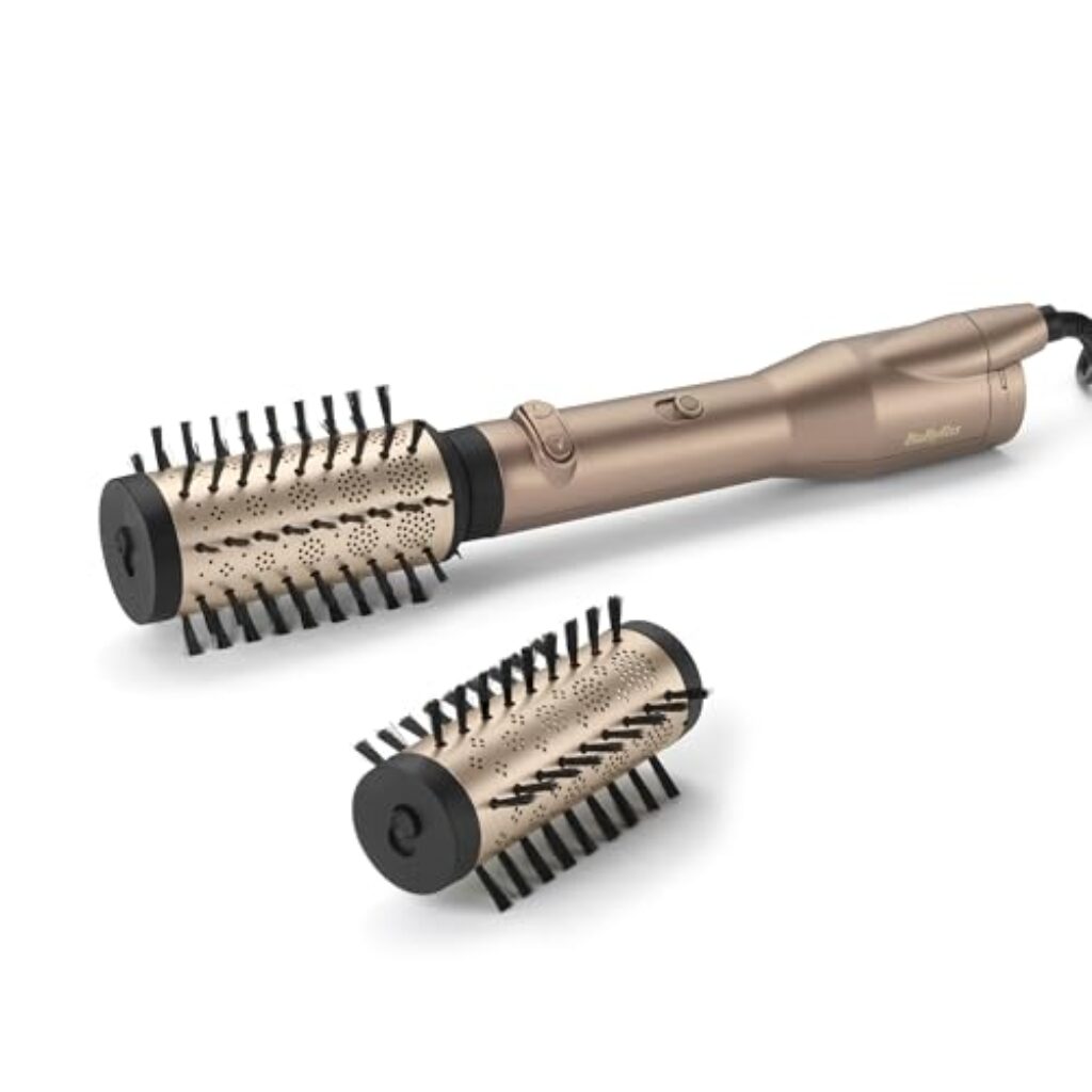 BaByliss Big Hair Dual Rotierende Warmluftbürste, Föhnbürste mit Ionen-Technologie, 2 Aufsätze für mittellanges bis langes Haar, Champagner-Farben, AS952E