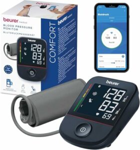 Beurer BM 48 Oberarm Blutdruckmessgerät, einfache Bedienung mit nur einem Knopf, sanfte und schnelle Messung, Arrhythmie-Erkennung, großes Display, mit App-Anbindung, Manschette für 22-42 cm