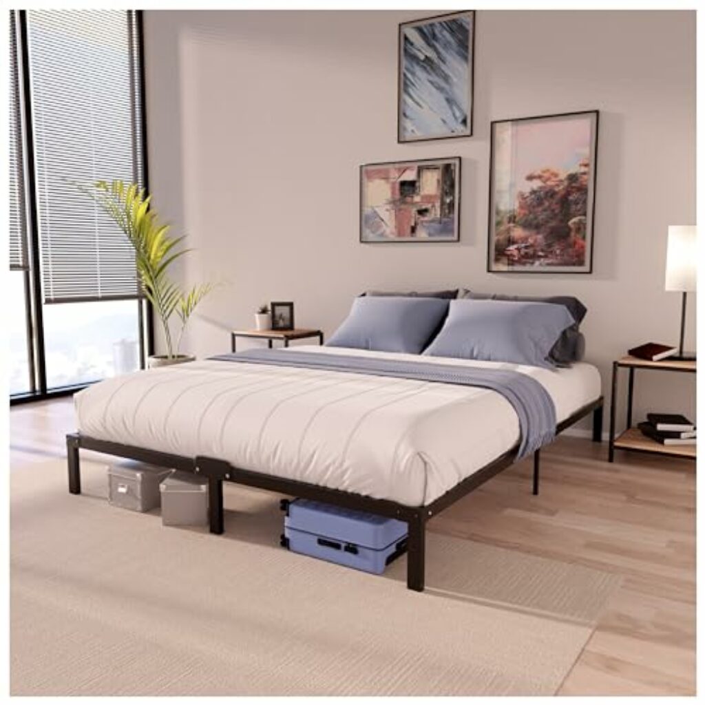 Dreamzie Bett 140x200 mit Lattenrost aus Metall - Bettgestell 140x200 für Matratze, Höche 35 cm - Großer Stauraum, Leicht zu Montieren und Stabil - Schwarzer Lattenrost