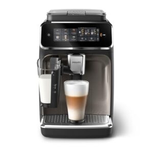 Philips 3300 Series Kaffeevollautomat - 6 Getränke, Modernes Farb-Touchscreen-Display, LatteGo-Milchsystem, SilentBrew, 100% Keramikmahlwerk, AquaClean Filter. Schwarzchrom (EP3347/90)