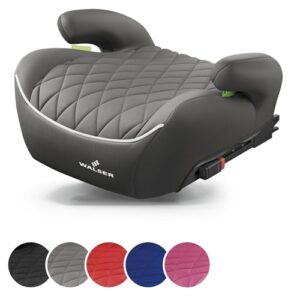 WALSER Premium Kinder Sitzerhöhung Auto ISOFIX, Qualitätssieger Sehr Gut* Kindersitz Auto 125-150 cm, Kindersitzerhöhung Auto Andy neueste Norm 2024 ECE R 129, Sitzerhöhung Auto Kindersitz grau