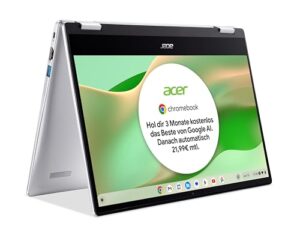 acer Chromebook Spin 314 (CP314-1HN-C02L) Laptop, 14" FHD Touch-Display, Intel Celeron N4500, 4 GB RAM, 64 GB eMMC, Intel UHD Graphics, Google ChromeOS, QWERTZ-Keyboard, Silber