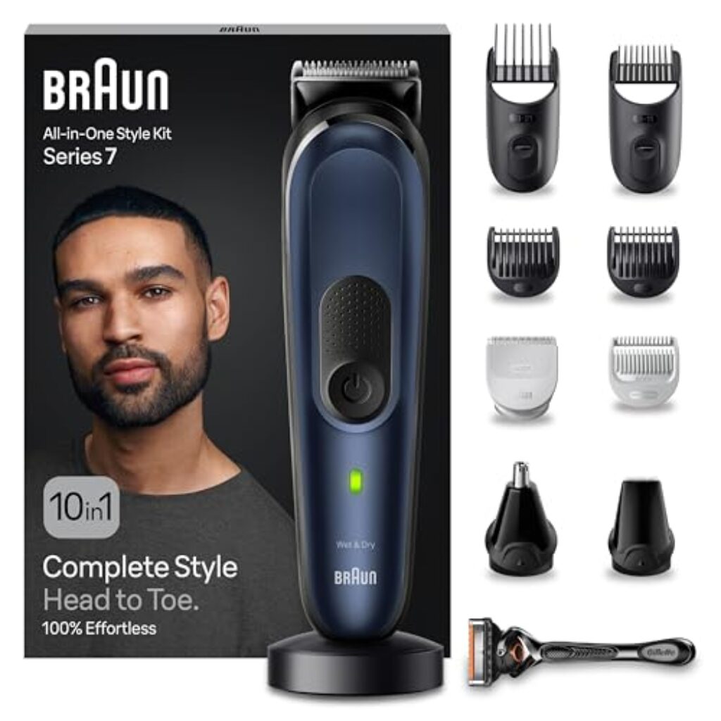 Braun All-In-One Bartpflege Bodygroomer Set, 10-in-1 Barttrimmer/Bartschneider, Nasenhaartrimmer, Trimmer/Haarschneider Herren, Haarschneidemaschine, wasserdicht, 100 Min. kabellose Laufzeit, MGK7410