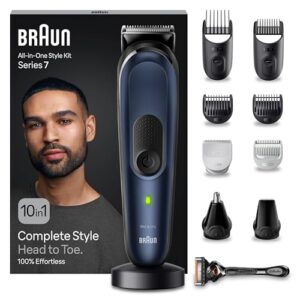 Braun All-In-One Bartpflege Bodygroomer Set, 10-in-1 Barttrimmer/Bartschneider, Nasenhaartrimmer, Trimmer/Haarschneider Herren, Haarschneidemaschine, wasserdicht, 100 Min. kabellose Laufzeit, MGK7410