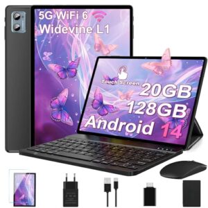 DEERTiME 2025 Neueste Android 14 Tablet 10 Zoll, 20GB RAM+128GB ROM/TF 1TB, WLAN 6, 5G+2.4G WLAN,8-Core 1.8 GHz,WideVine L1,1280 * 800,6000mAh,5MP+8MP,BT5.0,GMS Tablet Mit Tastatur und Maus - Schwarz