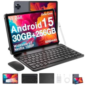 DOOGEE U11 Pro Android 15 Tablet, 11 Zoll Tablet mit Tastatur, Stift, Maus, Hülle, 30GB+256GB (2TB TF) Netflix 1080P Gaming Tablets Pc, 8580mAh, 90Hz Display, 5G WiFi, T7200 Octa Core, 13MP+5MP [Grau]