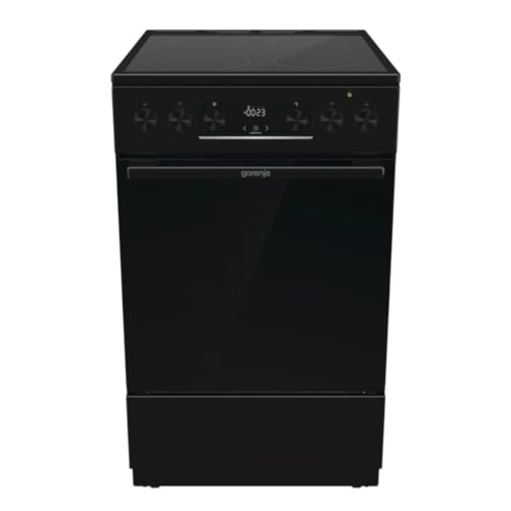 Gorenje GECS5C70BPA Elektro-Standherd mit Glaskeramik-Kochfeld /50cm/70 Liter/GentleClose/Schnellaufheizung/AirFry/ExtraSteam/Teleskopauszüge/AquaClean/schwarz