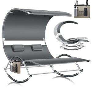 KESSER® Doppel-Sonnenliege Doppelliege mit Sonnendach, Kopfkissen Tasche für 2 Personen, Relaxliege, Gartenliege, Schaukelliege ergonomische Liegefläche, 240 kg Belastung, Seitentasche, Anthrait
