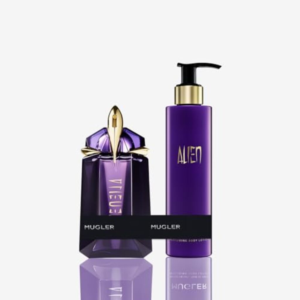 MUGLER Alien Eau de Parfum, Damen-Parfum, Amberartig, holzig und blumig, Nachfüllbar, 60 ml + MUGLER Alien Parfümierende Bodylotion, 200 ml