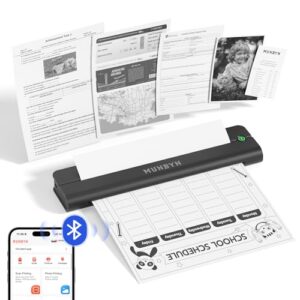 MUNBYN Mobiler Drucker Bluetooth Thermodrucker A4 203DPI Inkless Printer Kompatibel mit Android & iOS für Handy & Laptop, Unterstützt 210x297mm A4 Thermopapier, ITP02 Schwarz