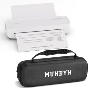 MUNBYN Mobiler Drucker Bluetooth Thermodrucker A4 203DPI Inkless Printer Kompatibel mit Android & iOS für Handy & Laptop, Tragbarer Drucker mit Aufbewahrungstasche, ITP04, Weiß