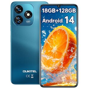 OUKITEL C51(18GB+128GB) Smartphone Ohne Vertrag - 6.8 Zoll 90Hz Android 14 Handy Günstig, 5150mAh, 13MP+5MP,GPS, Dual SIM 4G Simlockfreie Handys,Blau