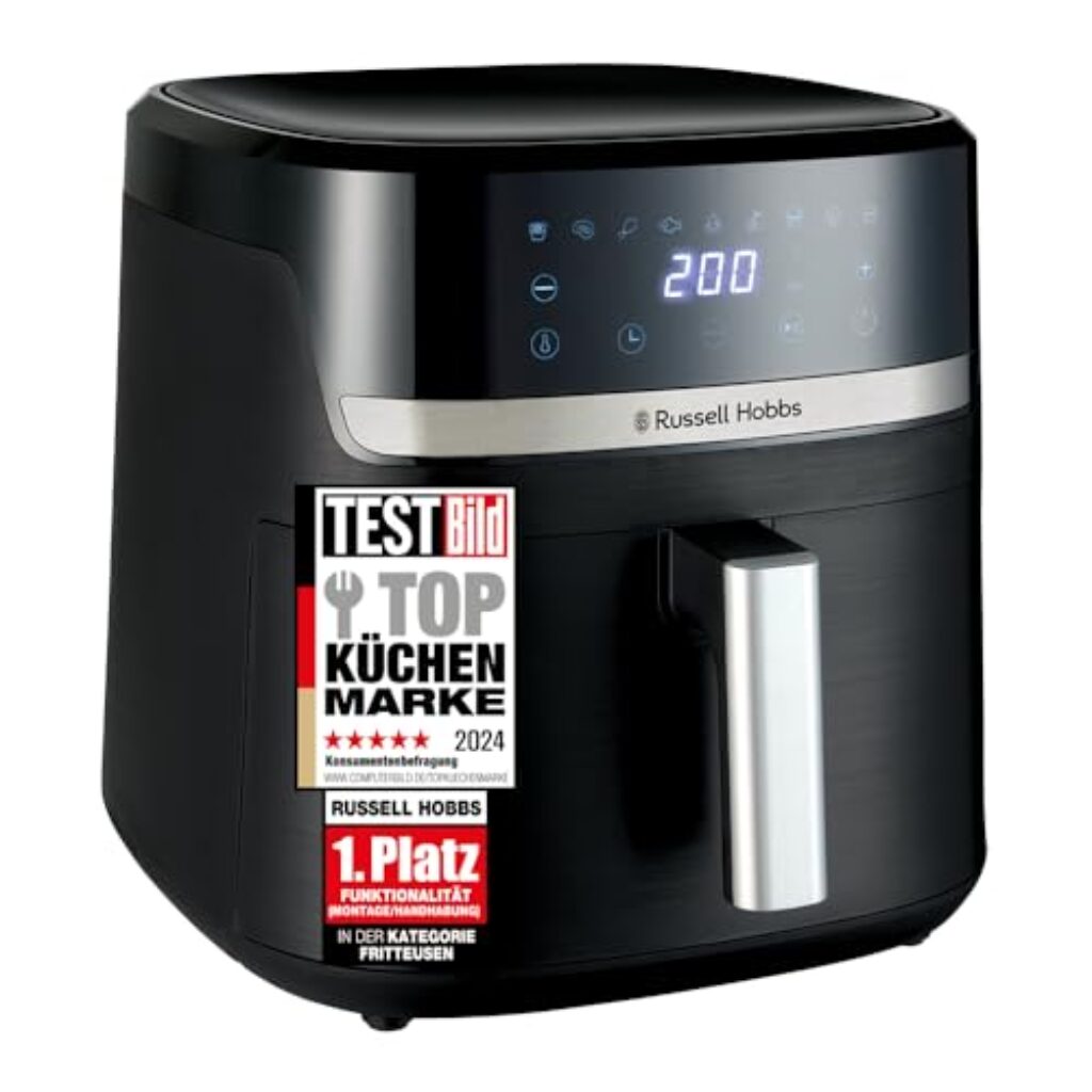 Russell Hobbs Heißluftfritteuse XXL 8,3L Rapid AirFryer [kompaktes Gehäuse, 9 Programme] SatisFry (spülmaschinenfest, max 200°C, Fritteuse ohne Öl, TouchScreen, Grillen, Backen, Braten etc.) 27632-56
