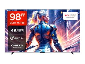 TCL 98T8B 98-Zoll QLED Pro 144Hz Onkyo Gaming Fernseher, 4K UHD, HDR Pro, Google TV (Dolby Vision IQ & Atmos, Motion Clarity, Freihändige Sprachsteureung, Kompatibel mit Google Assistant & Alexa)