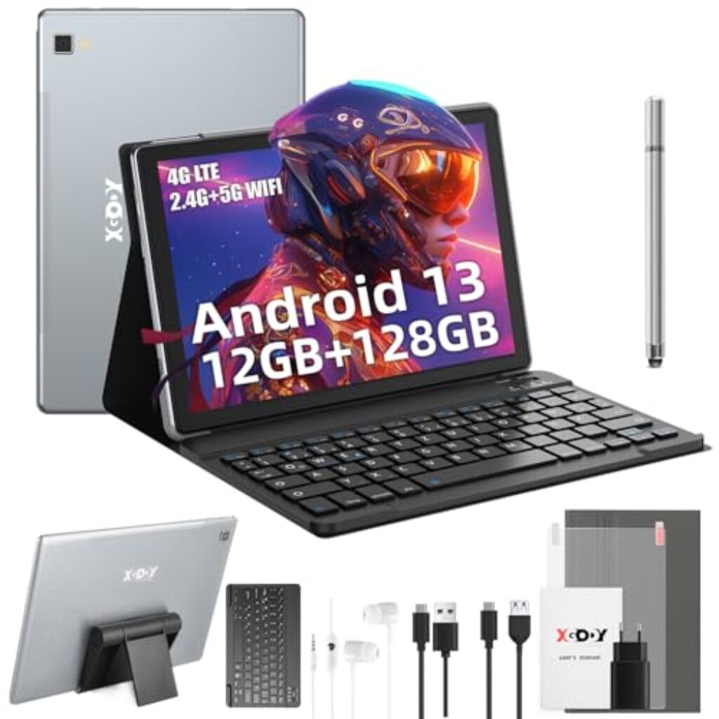 XGODY 10,1 Zoll 4G LTE(2 SIM Slot) Octa-Core Android 13 Tablet 12GB RAM 128GB ROM Tablet mit Tastatur 8000mAh Akku 1920x1200 FHD+IPS Touchscreen 5MP+13MP Kamera Bluetooth 5.0
