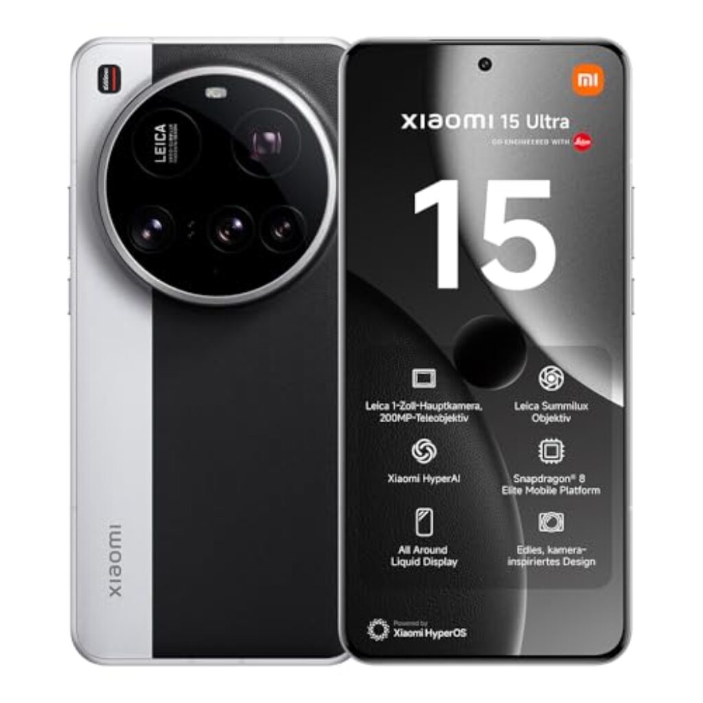 Xiaomi 15 Ultra Smartphone, 16+512GB, Silber, Handy ohne Vertrag, 100mm 200MP Leica Kamera, 120Hz WQHD+ AMOLED Display, Snapdragon 8 Elite, 5410mAh, 90W HyperCharge, Xiaomi Hyper AI, Dual-SIM