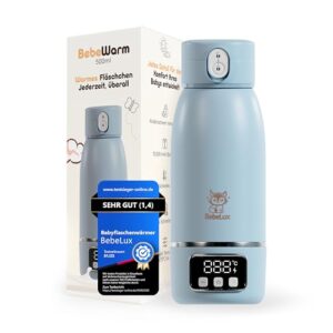 BEBELUX® Babyflaschenwärmer – Elektrischer Babymilchwärmer für unterwegs | 36W USB-C Schnellladen | BPA-frei | Perfekte Temperaturregelung | Keimfrei & Auslaufsicher |Langanhaltender Akku (Blue)
