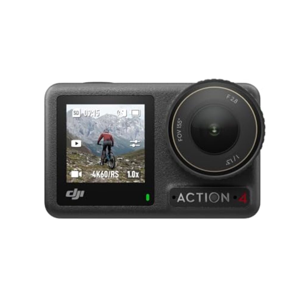 DJI Osmo Action 4 Essential-Combo – 4K/120fps wasserdichte Action-Kamera mit einem 1/1,3-Zoll-Sensor, atemberaubende Low-Light-Aufnahmen, 10-Bit- und D-Log M-Farbleistung, langlebiger 1.770 mAh-Akku