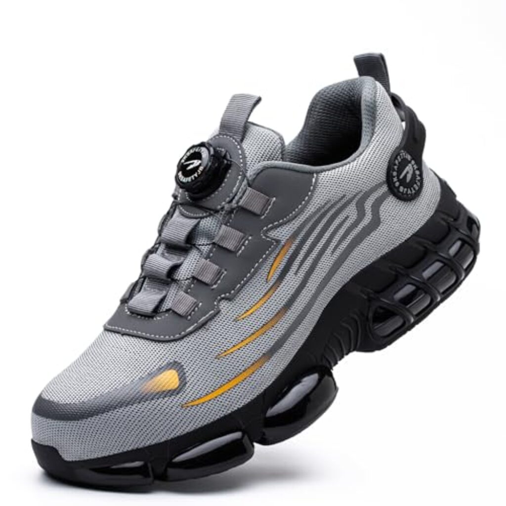 GemChve Arbeitsschuhe Sicherheitsschuhe Herren Damen Stahlkappen Anti-Smashing Leicht Sportlich Atmungsaktiv Selbsthemmend Schnellverschluss Mode Schutzschuhe Grey 44 EU