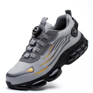 GemChve Arbeitsschuhe Sicherheitsschuhe Herren Damen Stahlkappen Anti-Smashing Leicht Sportlich Atmungsaktiv Selbsthemmend Schnellverschluss Mode Schutzschuhe Grey 44 EU