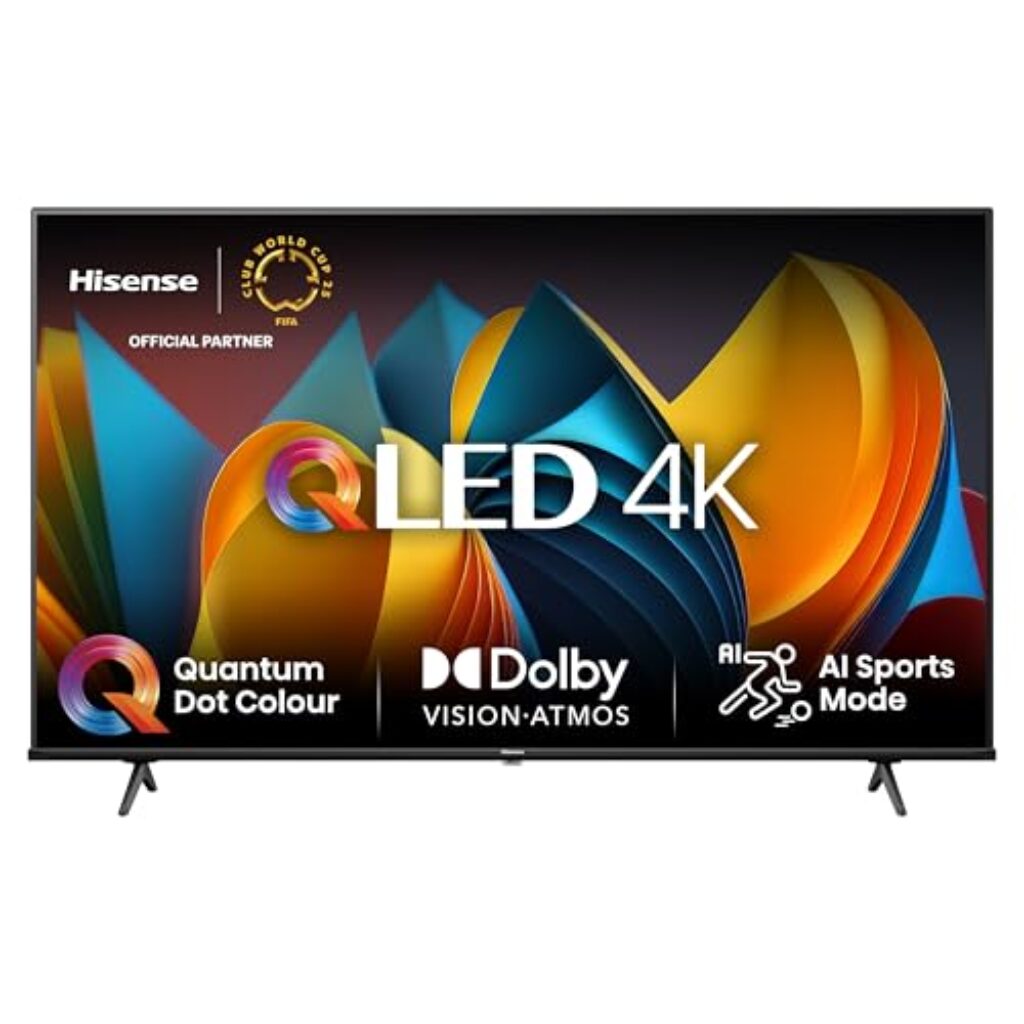Hisense 50E7NQ 126 cm (50 Zoll) Fernseher, 4K UHD, QLED, HDR10, HDR10+ decoding, HLG, Dolby Vision Atmos, 60Hz Panel, Smooth Motion, Bluetooth, Alexa Built-in, VIDAA Voice, Schwarz [2024]
