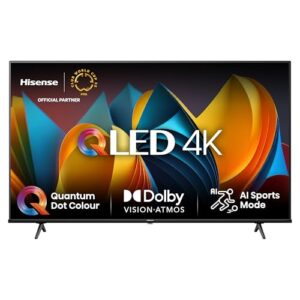 Hisense 50E7NQ 126 cm (50 Zoll) Fernseher, 4K UHD, QLED, HDR10, HDR10+ decoding, HLG, Dolby Vision Atmos, 60Hz Panel, Smooth Motion, Bluetooth, Alexa Built-in, VIDAA Voice, Schwarz [2024]