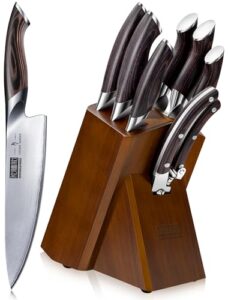 HOSHANHO Messerblock Set mit 8-TLG, Profi Messerset mit Holzblock, Scharf Edelstahl Küchenmesser Set Kochmesser Set für Küche