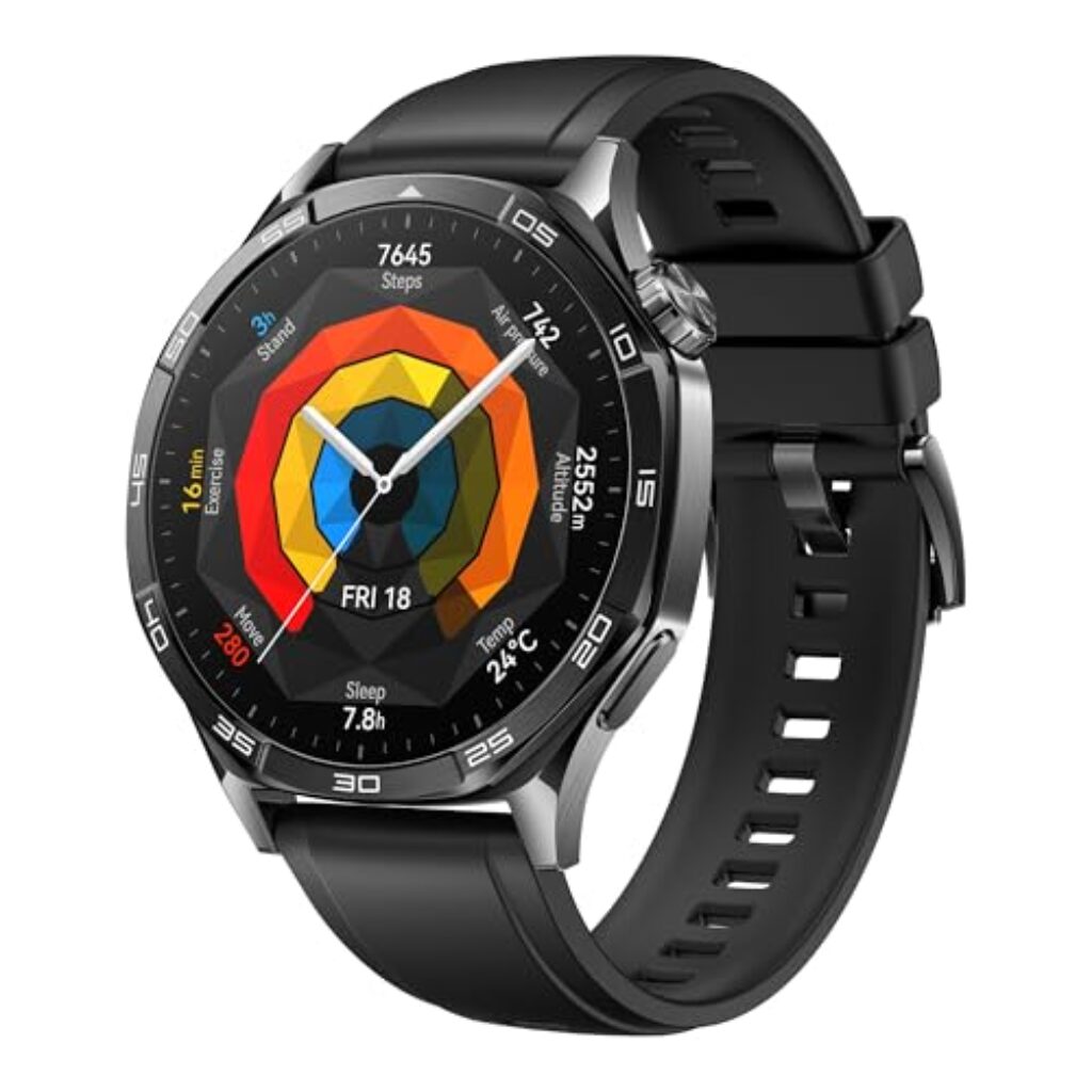 HUAWEI Watch GT 5 46 mm Smartwatch, Kunstvolles Design, Erweiterte Lauf- und Fahrradfunktionen, Gesundheitsmonitoring, Bis zu 14 Tage Akkulaufzeit, Kompatibel mit iOS & Android, Schwarz