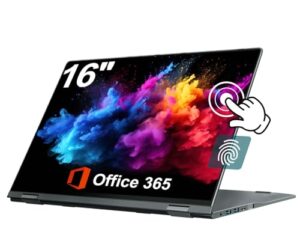 jumper Laptop 16 Zoll, 2 in 1 Laptop mit FHD 360 Grad Touchscreen, 16GB RAM 640GB ROM, QWERTZ Tastatur mit Hintergrundbeleuchtung, Fingerabdruckleser, 1 Jahr Office 365, 1920x1200, 53.2WH Akku, WiFi 6