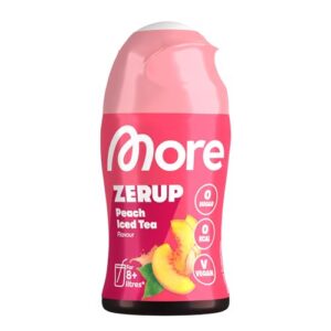 MORE Zerup, Peach Iced Tea, 65 ml, für bis zu 8 l Fertiggetränk, zuckerfreier Sirup mit echten Fruchtextrakten, vegan, zero Kalorien - made in Germany