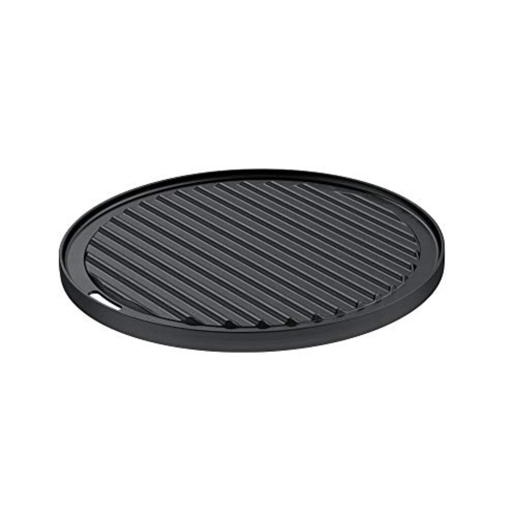 RÖSLE VARIO Grillplatte, Hochwertige Grillplatte aus Gusseisen für Fleisch und kleine Grillstücke, Grillbranding, Platte beidseitig verwendbar, 30 cm, Schwarz