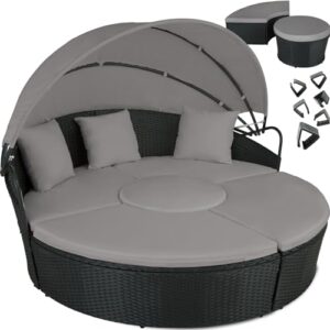 tectake® Lounge Muschel Sonneninsel Outdoor wetterfest, Gartenmuschel, Sonnenliege 2 Personen und mehr, multifunktionales Terrasse oder Balkon Möbel, Gartenliege wetterfest - schwarz/grau