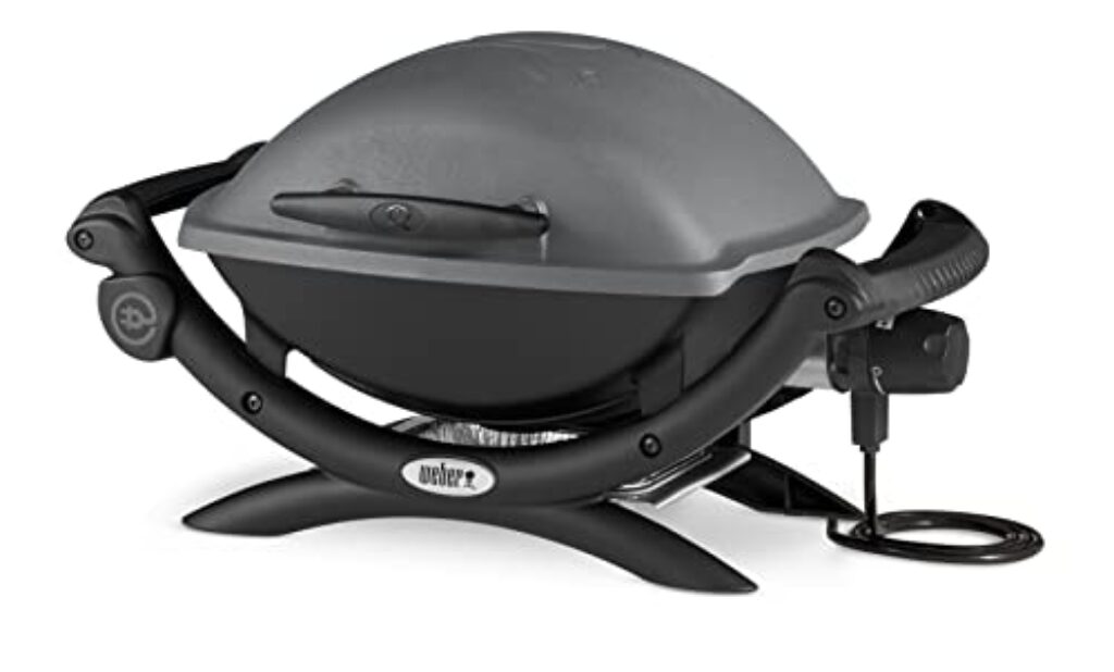 Weber Q1400 Elektrogrill, 43 x 32cm Grillfäche, portabler BBQ Grill, 2-geteilter porzellanemaillierter Guss-Grillrost, Aluminiumguss Deckel & Gehäuse - Dark Grey (52020079)