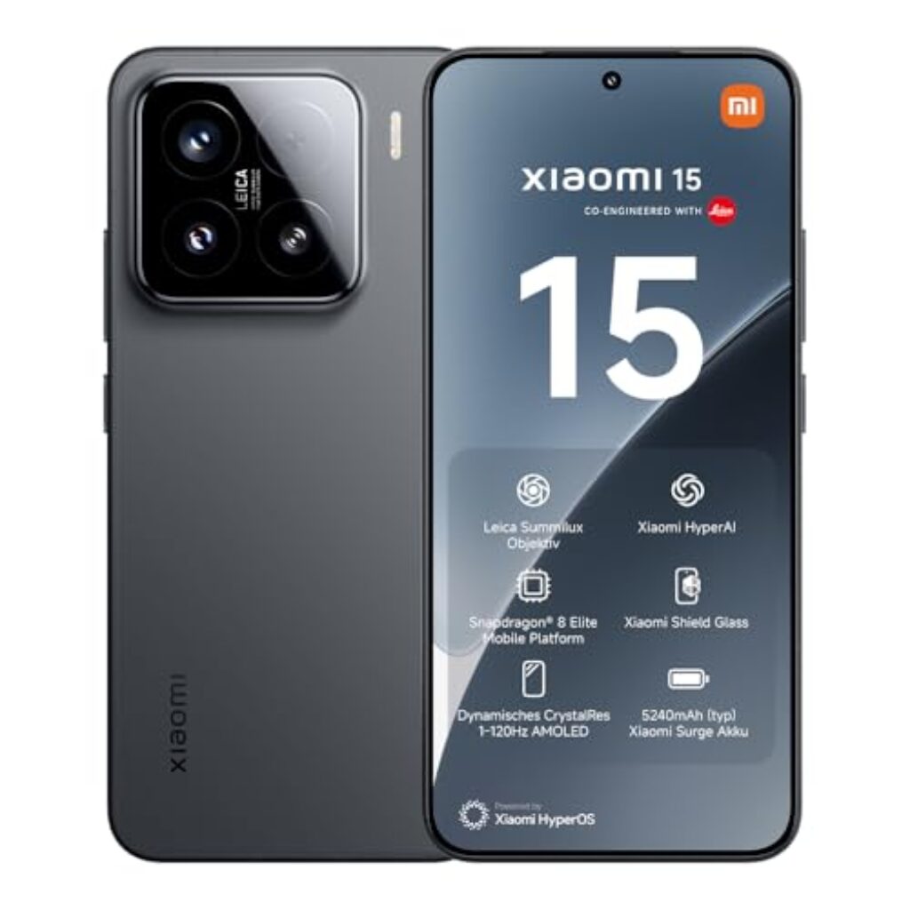 Xiaomi 15 Smartphone, 12+512GB, Schwarz, Handy ohne Vertrag, 50MP Leica Kamera, 120Hz WQHD+ AMOLED Display, Snapdragon 8 Elite, 5240mAh, 90W HyperCharge, Xiaomi Hyper AI, Dual-SIM