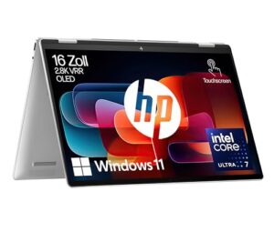 HP Envy x360 2-in-1 Convertible Copilot+,Laptop | Intel Core Ultra 7 155U mit integrierter KI | 16” OLED Touchscreen | 16GB RAM | 1TB SSD | Integrierte Intel Grafikkarte | Windows11 | QWERTZ | Silber