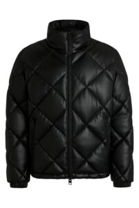 HUGO Herren Borin2441 Steppjacke aus Kunstleder mit Stack-Logo Schwarz001 L