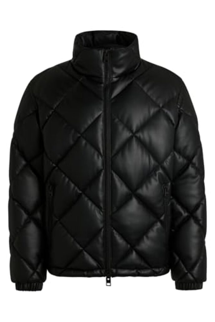 HUGO Herren Borin2441 Steppjacke aus Kunstleder mit Stack-Logo Schwarz001 L