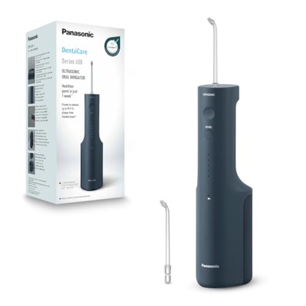 Panasonic Series 600 Ultraschall-Munddusche EW-DJ66-A303, Zahndusche, Munddusche kabellos, 200 ml, IPX7, 2 Ultraschalldüsen, 5 Wasserdruckstufen, Reisezubehör, Navy Blau