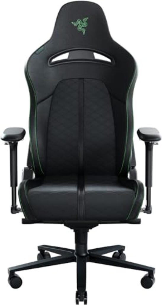Razer Enki - Gaming-Stuhl für Sitzkomfort den ganzen Tag (Integrierter Lordosenbogen, Reaktive Sitzneigung, Breitere Sitzfläche, Umweltfreundliches Kunstleder) Grün | Standard