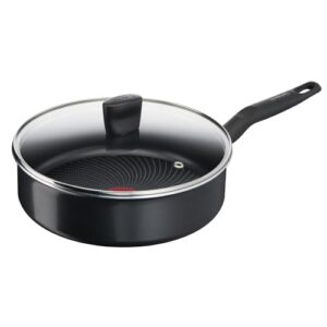Tefal Schmorpfanne mit Decke 24 cm Start'Easy, Induktion, Titanium-Antihaftversiegelung, Thermo-Signal bei idealer Brattemperatur, Bratpfanne für alle Herdarten geeignet, Aluminium, schwarz, C26732