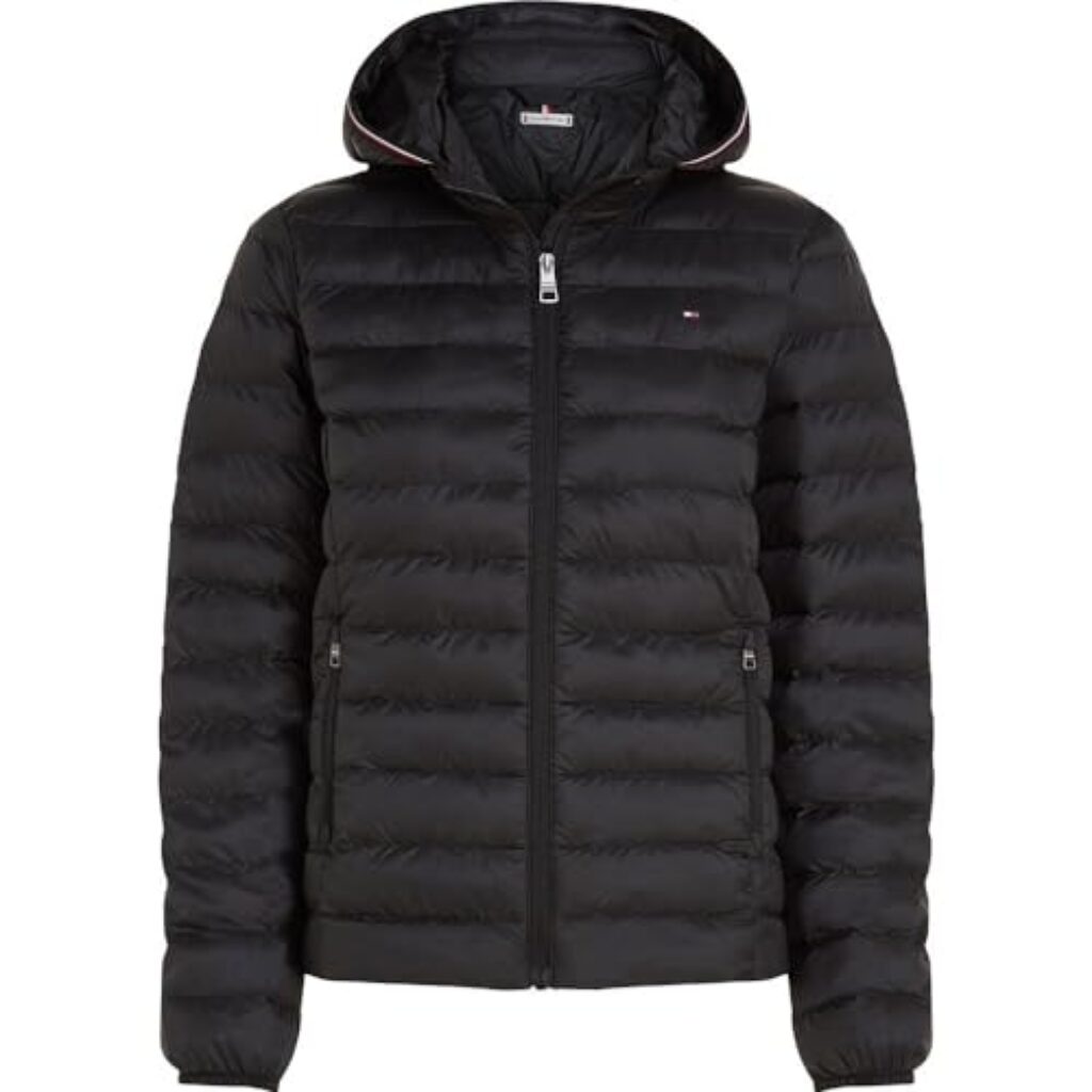 Tommy Hilfiger Damen Daunenjacke Padded Global Stripe Jacket mit Kapuze, Schwarz (Black), S