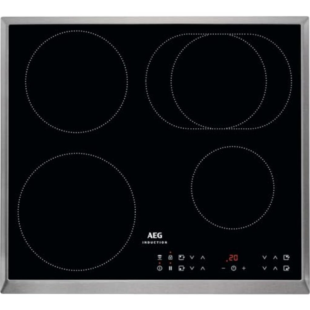 AEG IKS6431AXB Induktionskochfeld autark 60cm, 4 Zonen mit 4x Power-Funktion für schnelles Kochen, 7350 W, 14 Stufen, Edelstahlrahmen, Timer, Touch-Bedienung je Zone, kompatibel mit Haubenautomatik